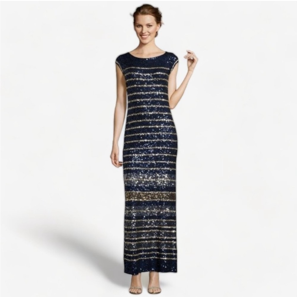 Calypso St. Barth Navy and Gold Sequin Maxi Dress sz M